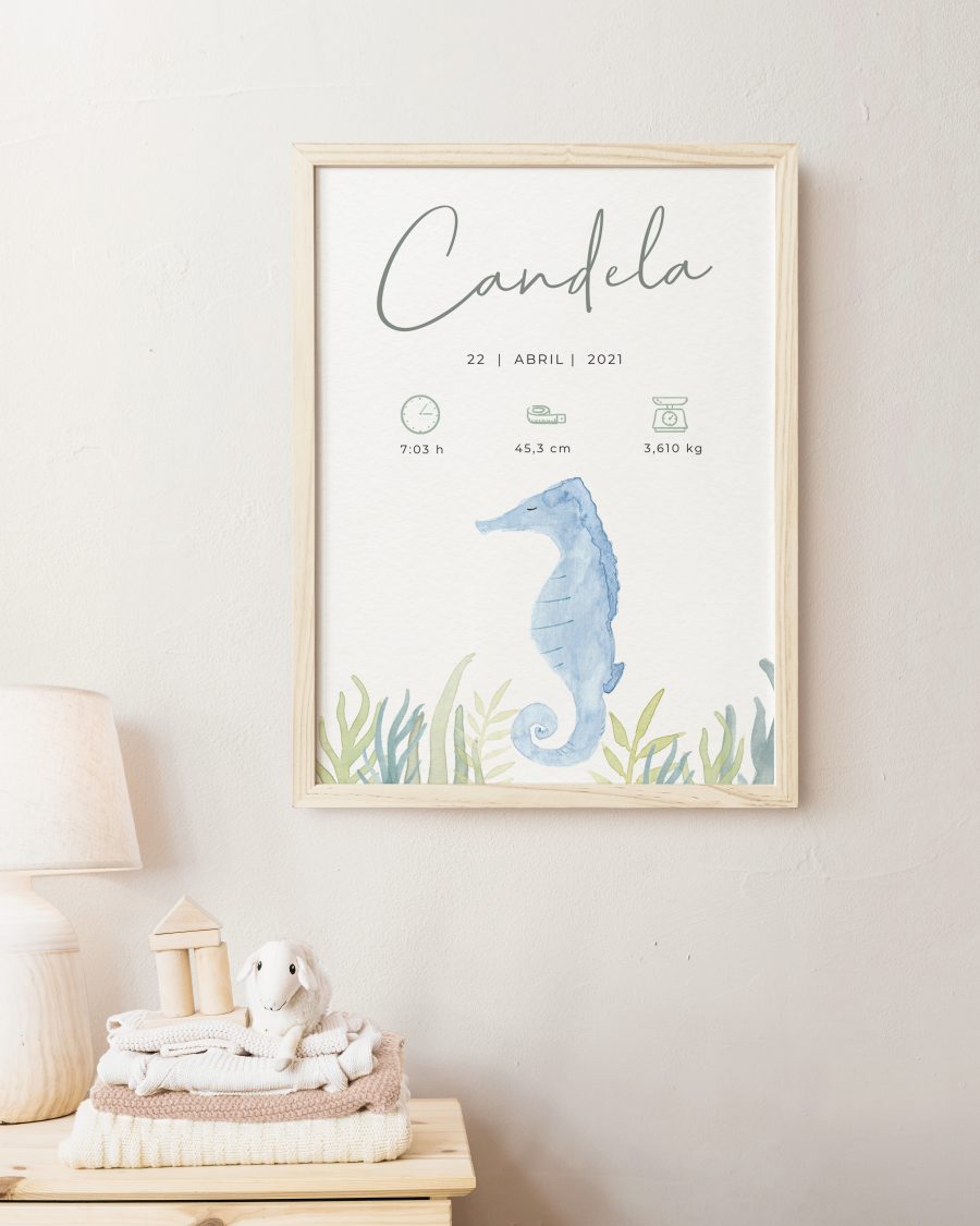 Lámina bebé personalizada - Natalicio Caballito de mar - Imagen 2
