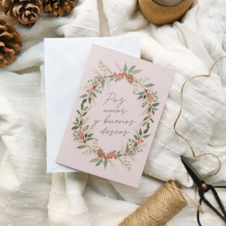 Tarjeta de Navidad - Corona buenos deseos